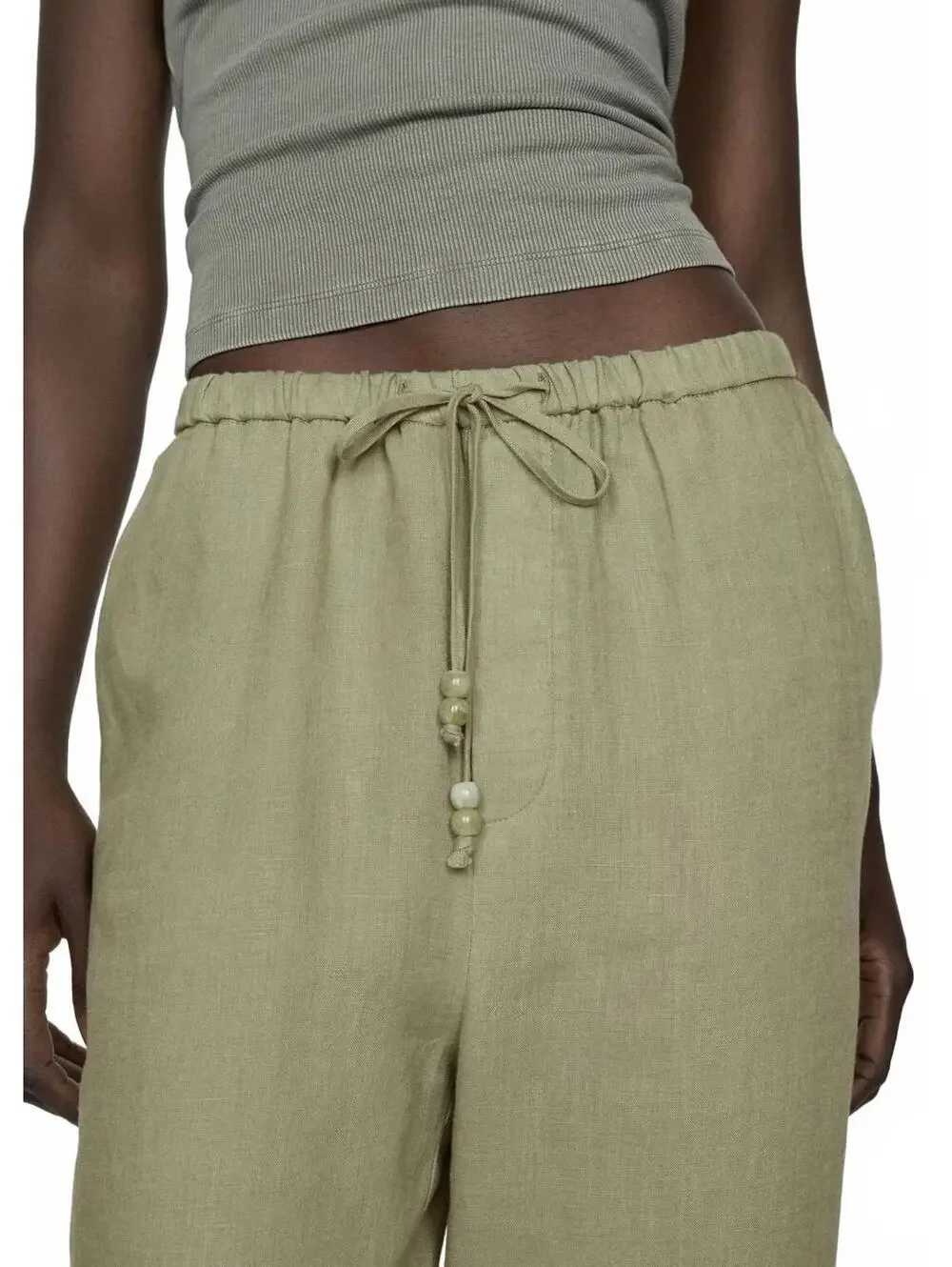 Mango 100% Linen Pants Green NWT Size Small